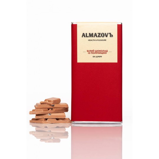 Белый шоколад с клубникой 80г | 0% сахара Белый шоколад с клубникой 80г | 0% сахара