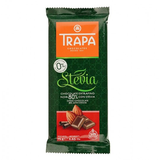 Шоколад черный 80% со стевией 75 грамм - TRAPA STEVIA Шоколад черный 80% со стевией 75 грамм - TRAPA STEVIA