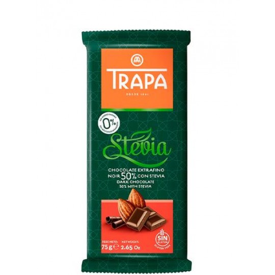 Шоколад черный 50% со стевией 75 грамм - TRAPA STEVIA